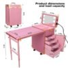 Portable Nail Table, Rolling Manicure Table W/3 Color Light And Speaker, Portable Nail Tech Desk, Foldable Nail Travel Case For Nail Tech W/Wheel, Colorful Pink